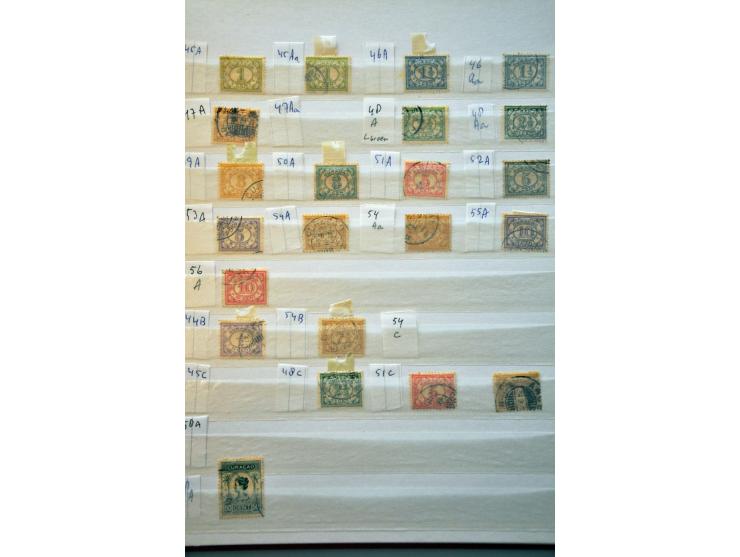 collectie 1873-1941 gestempeld gespecialiseerd op tanding (o.a. nr. 4d met certificaat NVPH 1959) en nadruk op port (o.a. P7I