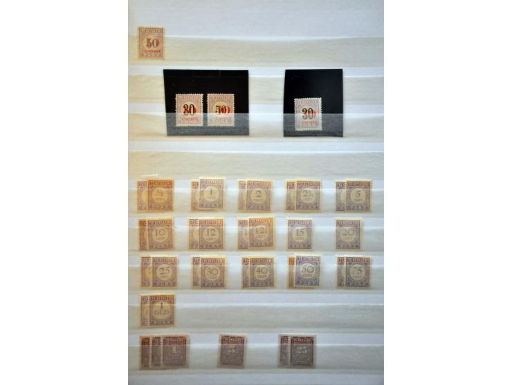 voorraad */** w.b. veel betere ex. en series (o.a. nrs. 21, 21a met certificaat Bond 1997, 32a, 58a-59a, Kroontjesopdrukken, 