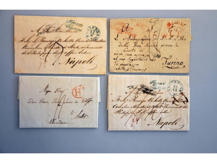 12 poststukken naar buitenland met 4x franco Mantua (1667-1671), (zwak) 2-regelig Zelande/ PAR GAND (brief 1803) en combinati