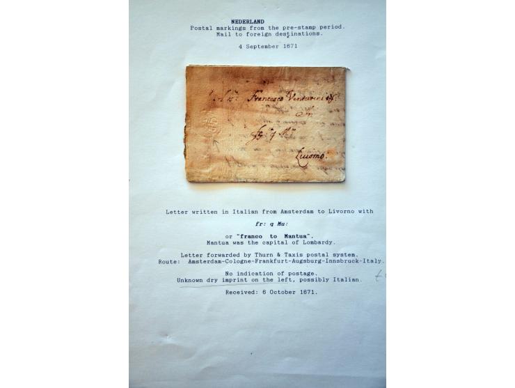 14 betere poststukken 1671-ca.1830 met beschrijvingen w.b. vertrekaanduiding geschreven AK in rood krijt (achterzijde brief n