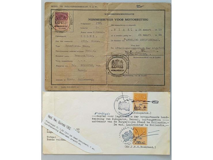 fiscaalzegels w.b. zegels, nummerbewijs voor motorrijtuig 1959, spaarbankzegel etc.&nbsp;