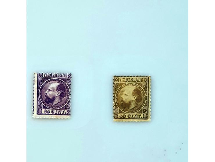 emissie 1867 nr. 11 (*) tweede keus en 50 cent goudkleur nagegomd tweede keus op insteekkaartje