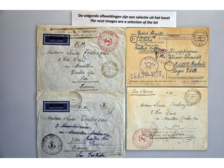WO2, 45 poststukken van/naar Nederland en buitenland, w.b. censuur, verbroken verbinding etc.