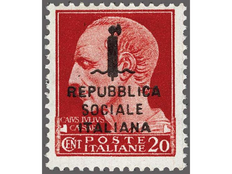 Repubblica Sociale, non issued Julius Caesar 20 centesimi carmine (Sassone no. 495/A), very fine unmounted mint signed Oliva,