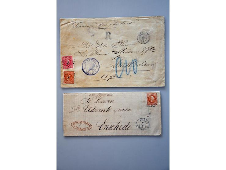 10 cent nr. 9 met halfrond-francostempel Padang op complete prijscourant 7-2-1872 naar Enschede en 10 cent nr. 9 en 50 cent n