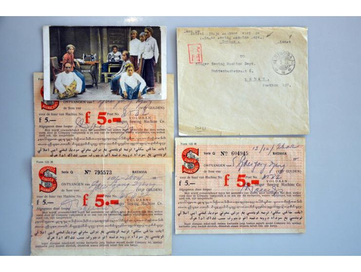 Singer Sewing Machine Company, unfranked censored official envelope Siboga 28-9-1942, advertisement card and 3 receipts of 5 