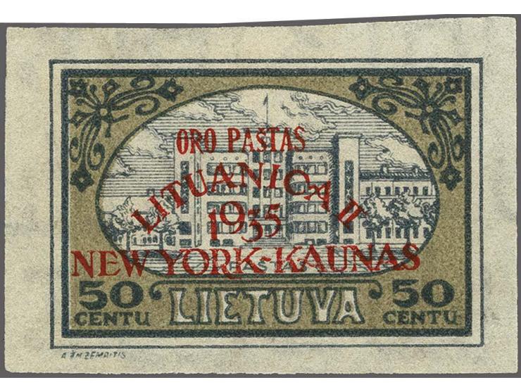 Non issued overprint Oro pastas Lithuanica II 1935 New York-Kaunus on 50 centu grey and olive green, very fine with partly gu