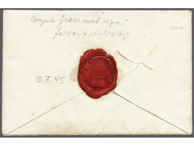 Oostenrijkse successieoorlog, complete brief, geschreven Camp de Grammont ca 10 de juillet 1745 naar Madame La Landgraffe de 