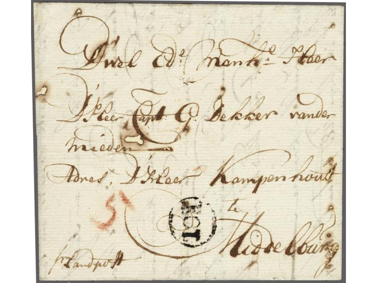 vertrekstempel ROT in cirkel op brief Rotterdam-Middelburg 19 maart 1782, lakstempel AH&nbsp;(A. van Hoboken), verzonden per 