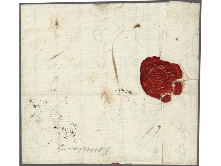 vertrekstempel ROT in cirkel op brief Rotterdam-Middelburg 19 maart 1782, lakstempel AH&nbsp;(A. van Hoboken), verzonden per 