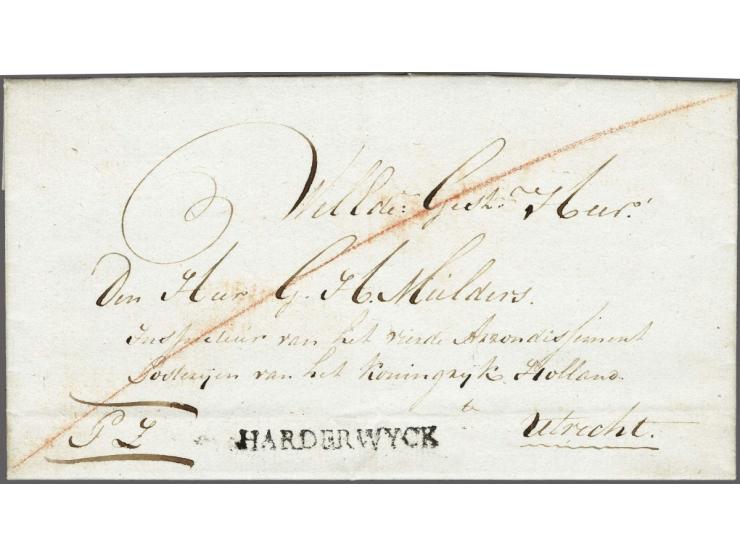 HARDERWYCK naamstempel, pracht afdruk op frisse brief 30 maart 1808 naar Utrecht, portvrij. Zeer zeldzaam stempel