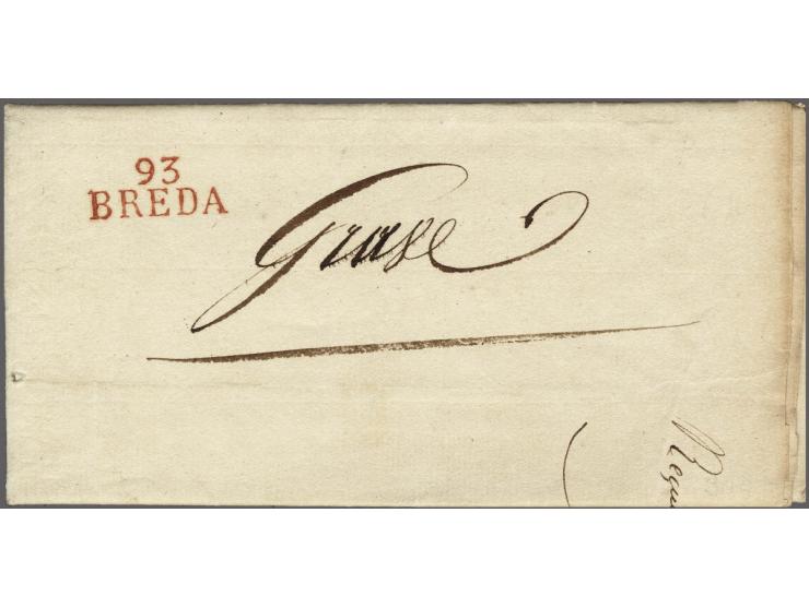 93 BREDA in rood, superbe afdruk in rood op administratieve brief 28-5-1811 naar Grave, vrijwel pracht ex. (speldenprikje)&nb