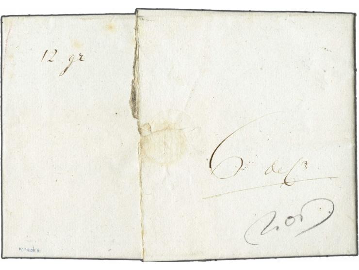 P.119.P. DORDRECHT in zwart, pracht afdruk op brief 17-4-1811 naar 's-Gravenhage, 6 déc vooruitbetaald port (gewicht 12 gr.),