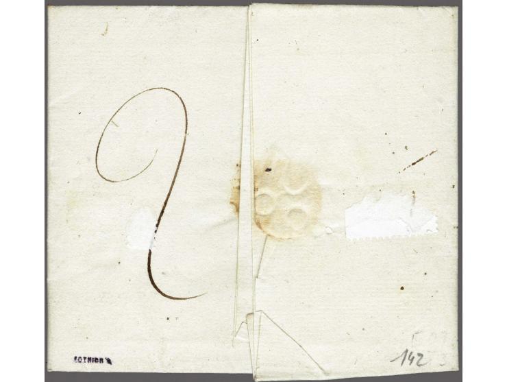 P.119.P. SCHIEDAM in zwart, pracht afdruk op brief 19-11-1811 naar Den Haag, 2 déc vooruitbetaald port op rekening,&nbsp;prac