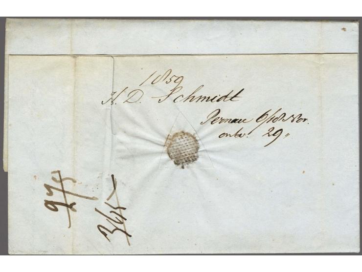 Forwarding Agents, complete vouwbrief uit Pernau (thans Pärnu in Estland) 18-11-1859 via TH.C.LE GUÉ. ROTTERDAM (rechthoekig 