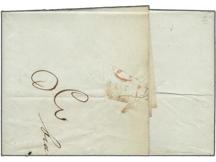 VAALS&nbsp;FRANCO (in groen) en rood rondstempel VAALS, luxe afdrukken op zeer frisse brief naar Amsterdam 27 sept. 1845, 30 