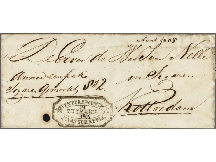 DEVENTER&nbsp;STOOMBOOT&nbsp;MAATSCHAPPIJ&nbsp;ZUTPHEN, 8-hoekig stempel op begeleidbrief Zutphen 9 mei 1865 naar Rotterdam, 