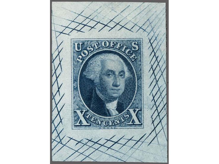 Trial Color Proof George Washington 10 cents deep blue on India paper, very fine, cat.v. $ 1000
