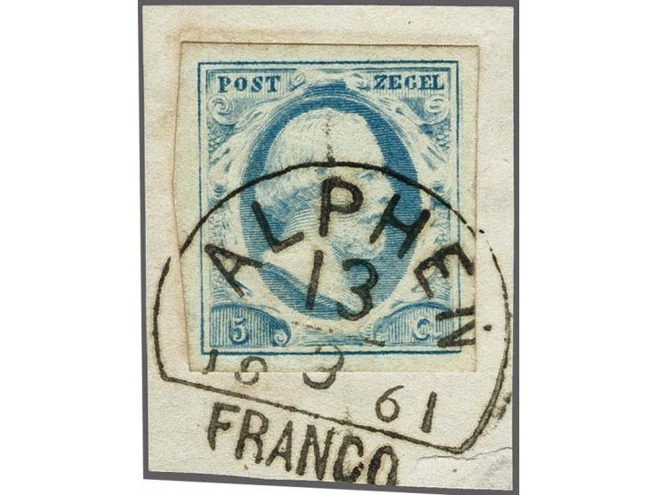 Alphen C (Ey 300) op 5 cent blauw plaat IV pos. 44 op fragment, pracht ex.