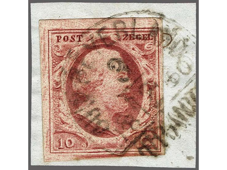 Oud-Beyerland C (Ey 900) op 10 cent dofrood plaat IV pos. 92 op fragment, pracht ex. Herkomst: collecties Poulie (1982) en De