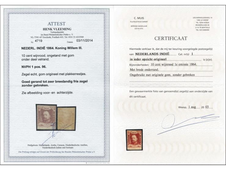 10 cent wijnrood pos. 96 met velrand, pracht ex. met certificaten Muis 2003 en Vleeming 2014, cat.w. 400+