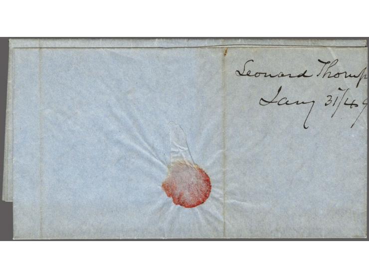 Benjamin Franklin 5 cents darkbrown with sheet margin on cover with Norwich &amp; Worcester 31-1-(1849) circular date stamp t