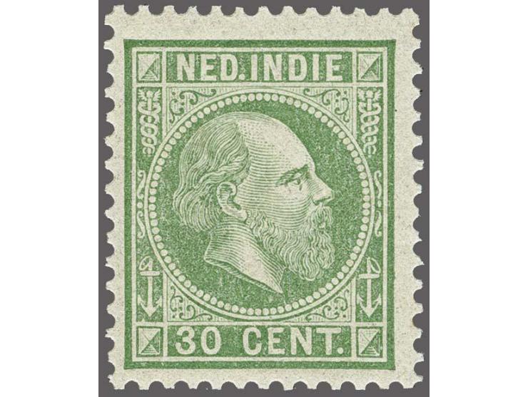 Willem III 30 cent groen tanding 12½ grote gaten met attest Vleeming 2014, miniem vlekje in gom, cat.w. 350