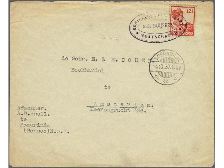 S.S. Buijskes (ovaal stempel in violet) op scheepjestype 12½ cent rood via Soerabaja 14-10-1929 naar Amsterdam, pracht ex.