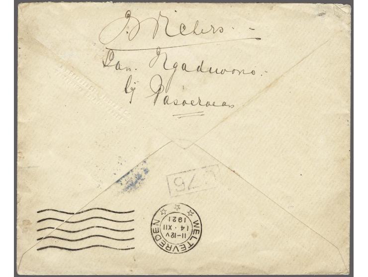 Scheepjestype 12½ cent met langebalkstempel Ngadiwono (SvL 225) op envelop 12-12-1921 naar Weltevreden, vrijwel pracht ex.