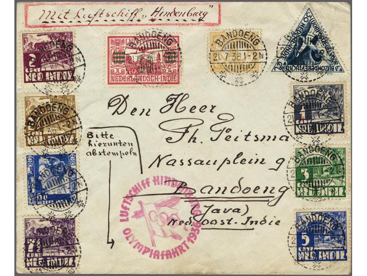Verdragstatenpost Olympiafahrt 1936 (Sieger 427), bontgefrankeerde filatelistische envelop van Bandoeng 21-7-1936 naar Berlij