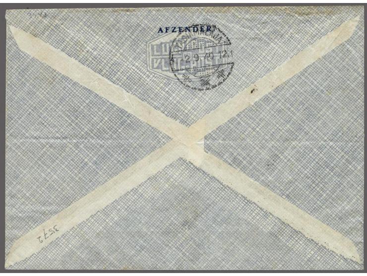 Karbouw 2½ cent sepia in blok van 4 en 7½ cent paars op luchtpost envelop van Manokwari 23-8-1940 naar Tasikmalaja, pracht ex