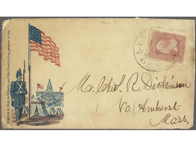 George Washington 3 cents pink on patriotic cover Traitors to God, to Liberty, and the Constitution, prepare to die, town and