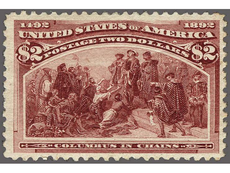 Columbus in Chains 2 dollars brown red, fine/very fine mounted mint, cat.v. $ 1050
