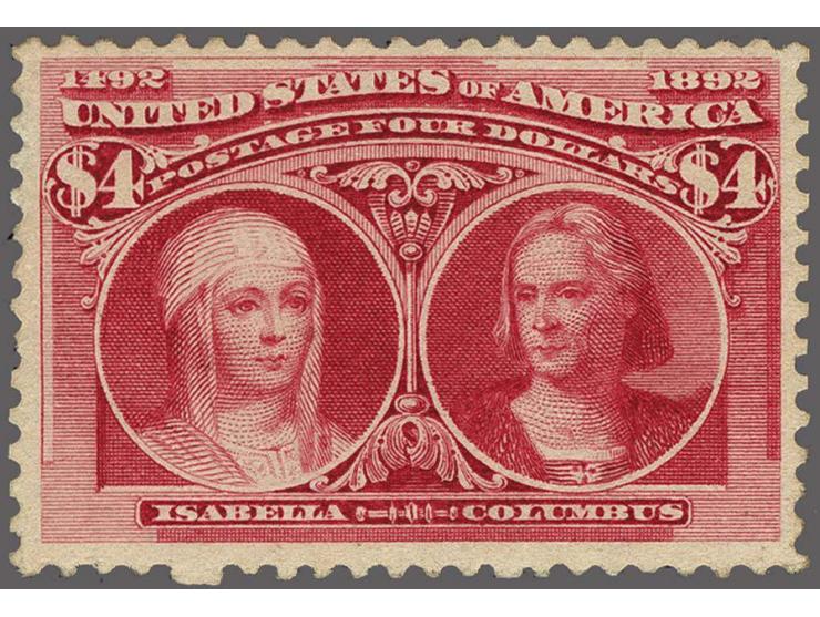 Queen Isabella and Columbus 4 dollars rose carmine, fine/very fine (gum slightly toned) with 1977 Philatelic Foundation certi