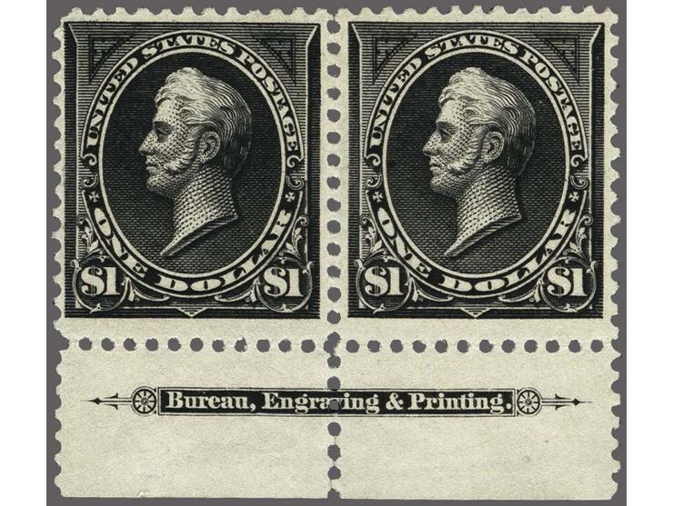 Commodore Oliver Perry 1 dollar black type I and II in pair with sheet margin and imprint, very fine mounted mint with 2009 P