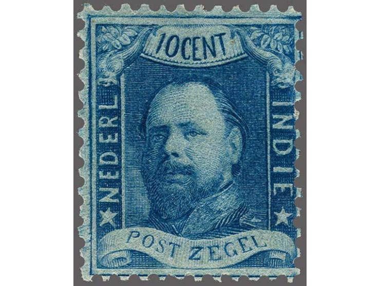 Kleurproef in blauw Willem III 10 cent, zeer fris pracht ex. met gom