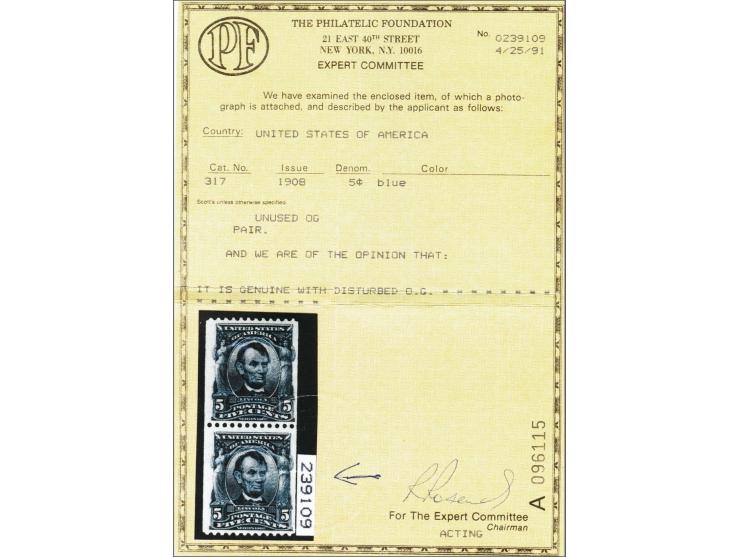 Abraham Lincoln 5 cents blue perforated 12 horizontally, very fine mounted mint with copy 1991 Philatelic Foundation certific