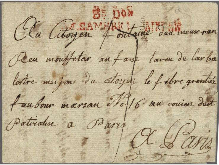 3E. Don/ ARM. SAMBRE&nbsp;ET&nbsp;MEUSE in red on letter au camp près Mastricht 12 brumiere l'an 3 (2 November 1794), written