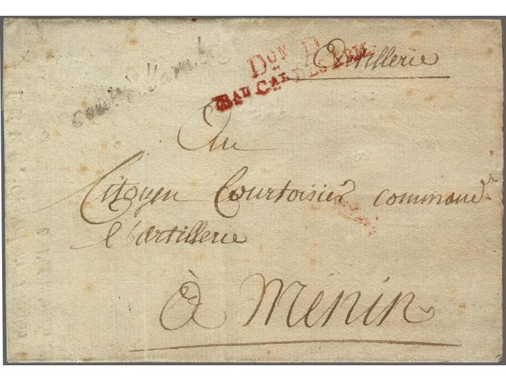 Don D/ Bau Gal des Arm two-lined in red with black comre de l'arm.belge on letter from Armée du Nord Quartier-Général État-Ma