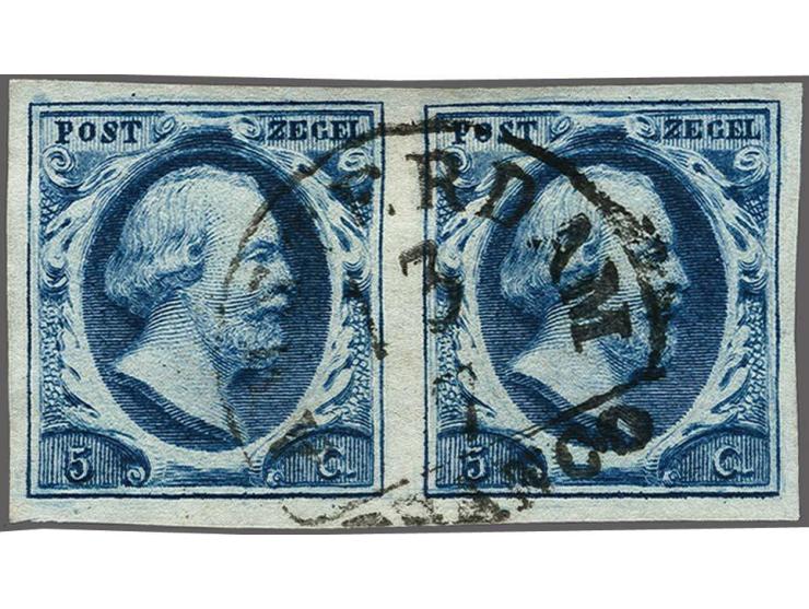 5 cent diepdonkerblauw plaat I pos. 58-59 in paar, pracht ex.