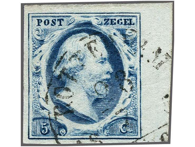 5 cent blauw plaat I pos. 15 met velrand, pracht ex.