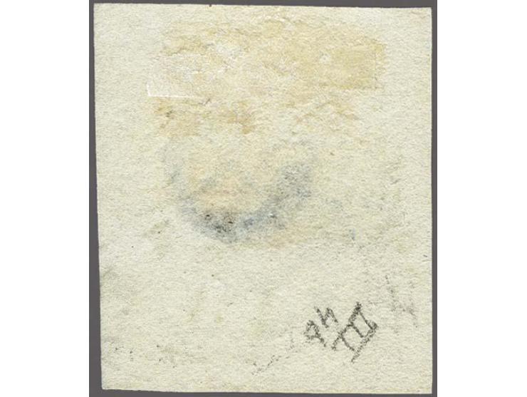 5 cent diepdonkerblauw plaat III pos. 46 met hoekvelrand, pracht ex.
