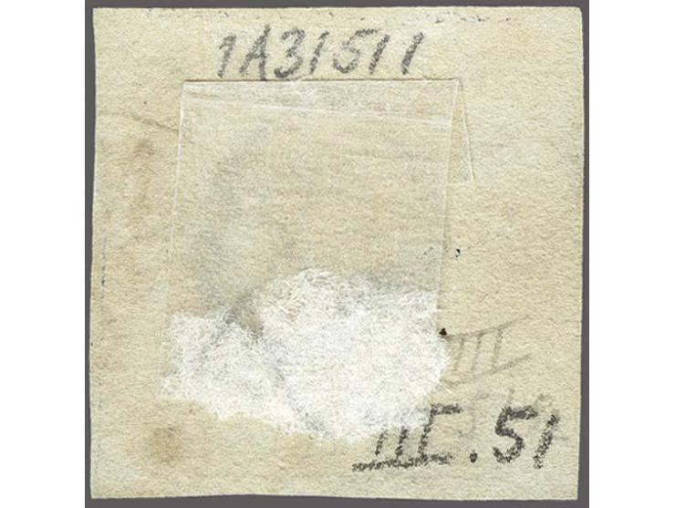 5 cent diepdonkerblauw plaat III pos. 51 met hoekvelrand, pracht ex.