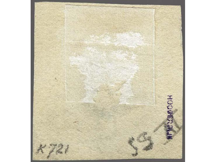 5 cent helderblauw plaat IV pos. 55 met hoekvelrand, pracht ex.