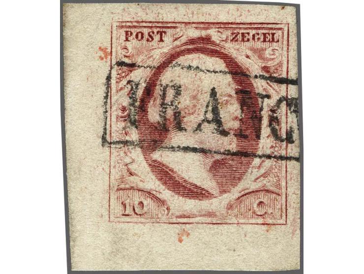 10 cent karmijn plaat VII pos. 71 met hoekvelrand, pracht ex.