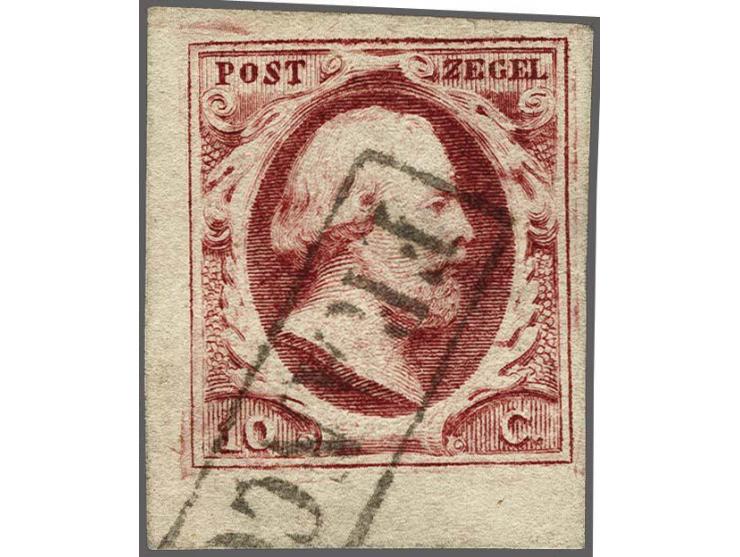10 cent karmijn plaat VIII pos. 21 met hoekvelrand, pracht ex.