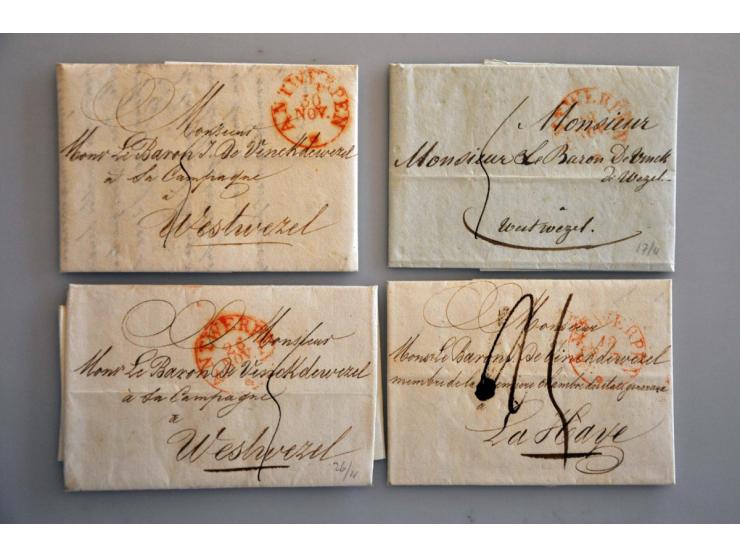19 EO poststukken w.b. geschreven de brugge (brief Oostende-Cordane 1698), ovaal FRANCO FRONTIÈRE met halfrond GROOT ZUNDERT 