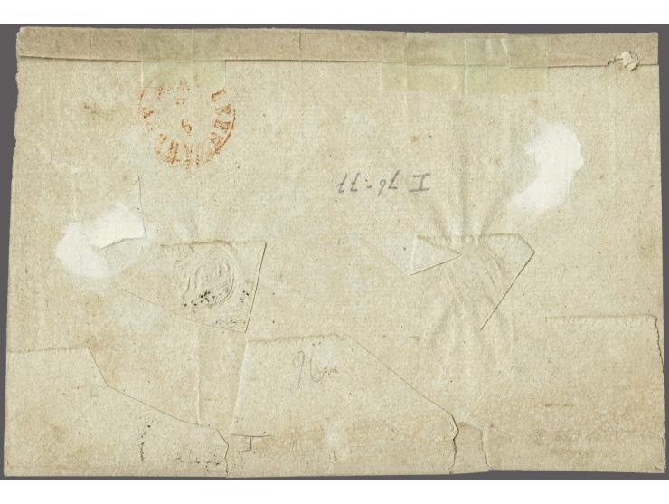 10 cent diep donkerkarmijn plaat I pos. 76-77 in paar op ontoereikend gefrankeerde briefomslag van de 3e gewichtsklasse (31 w