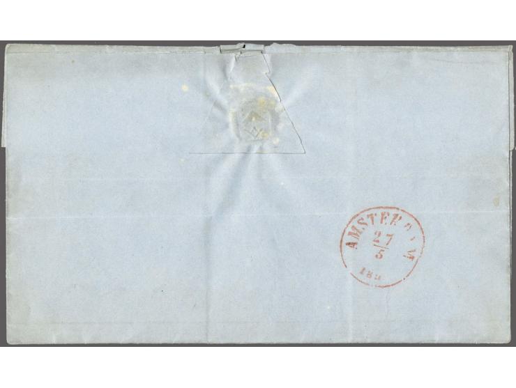 10 cent diepdonkerkarmijn plaat IA op briefomslag van Rotterdam 26-5-1852 naar Amsterdam, vrijwel pracht ex. (randen kort en 