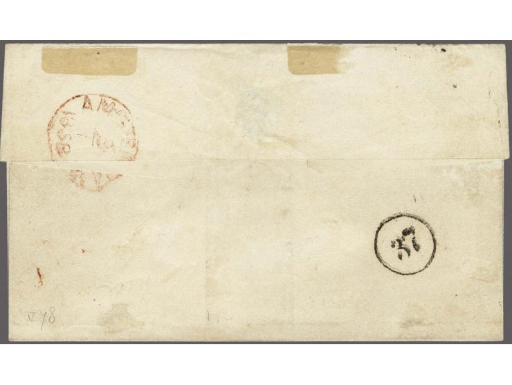 10 cent rood plaat V pos. 78 schone druk met deel buurzegel op briefomslag van Arnhem (haltestempel voorzijde) via. N.R. Spoo